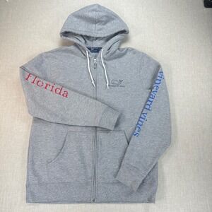 Vineyard Vines Full Zip Hoodie Medium Gray Florida Whale Graphic Fleece